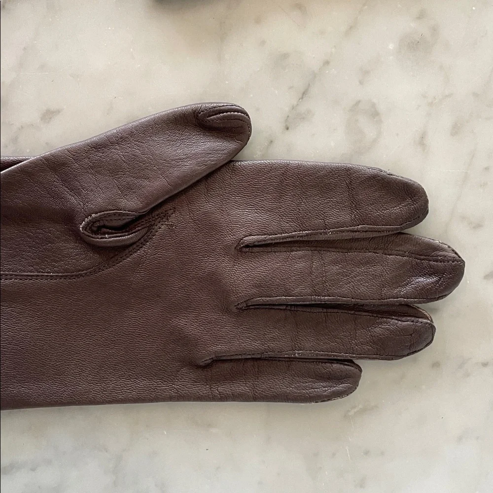 CABRETTA Silk Lined Opera Length Elegant Brown Leather Gloves 6 1/2